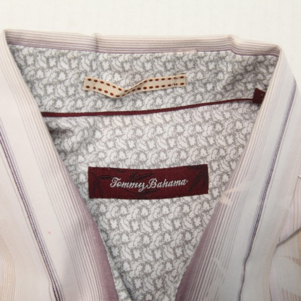 Tommy Bahama Shirt Mens XL Beige Pink Striped Floral Cotton Silk Long Sleeve - Picture 4 of 10